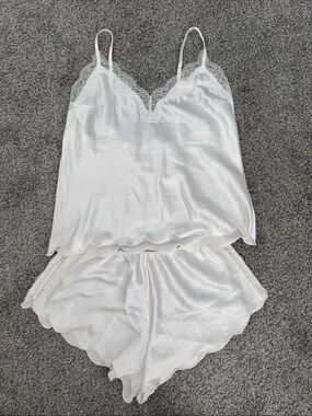 Victorias Secret Lace Trim Satin Cami and Short Set - Off White